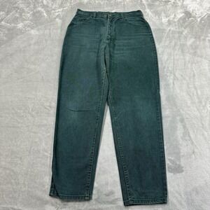 Vtg Lee Jeans Womens 16 Med Green Tapered Medium Wash Denim Pocket Logo Workwear